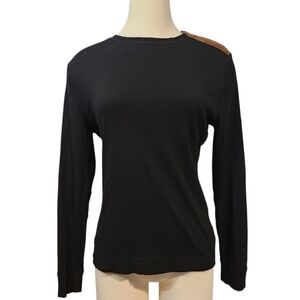 RALPH LAUREN BLACK COTTON TOP W/ CONTRAST ELBOW PATCHES AND SHOULDER ZIPPER XL